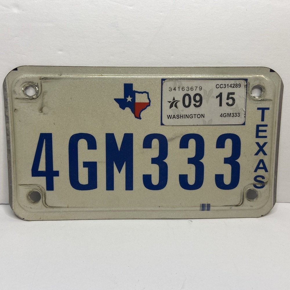 Texas   Motorcycle   Plates  Issued September‎ 2015  Washington County